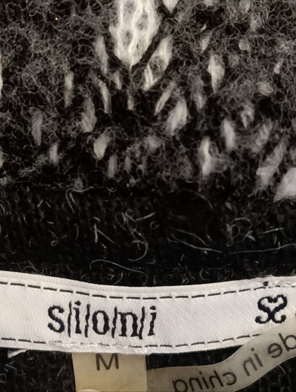 Sioni Black and White Contemporary Wool Blend Button Down Cardigan. Medium - Picture 9 of 9
